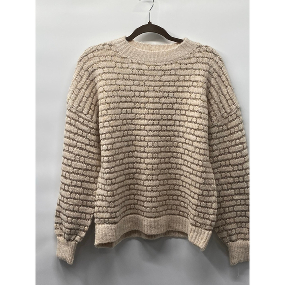 Women's Fate Beige Gold Striped Crew Neck Sweater S - Picture 2 of 7